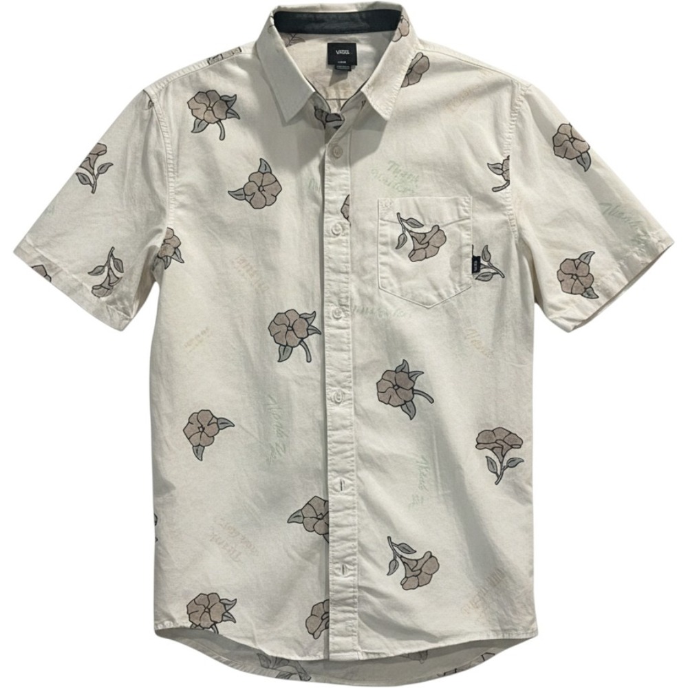 Vans Off The Wall Mens Medium Floral Thank You Graphic Short Sleeve Button Down